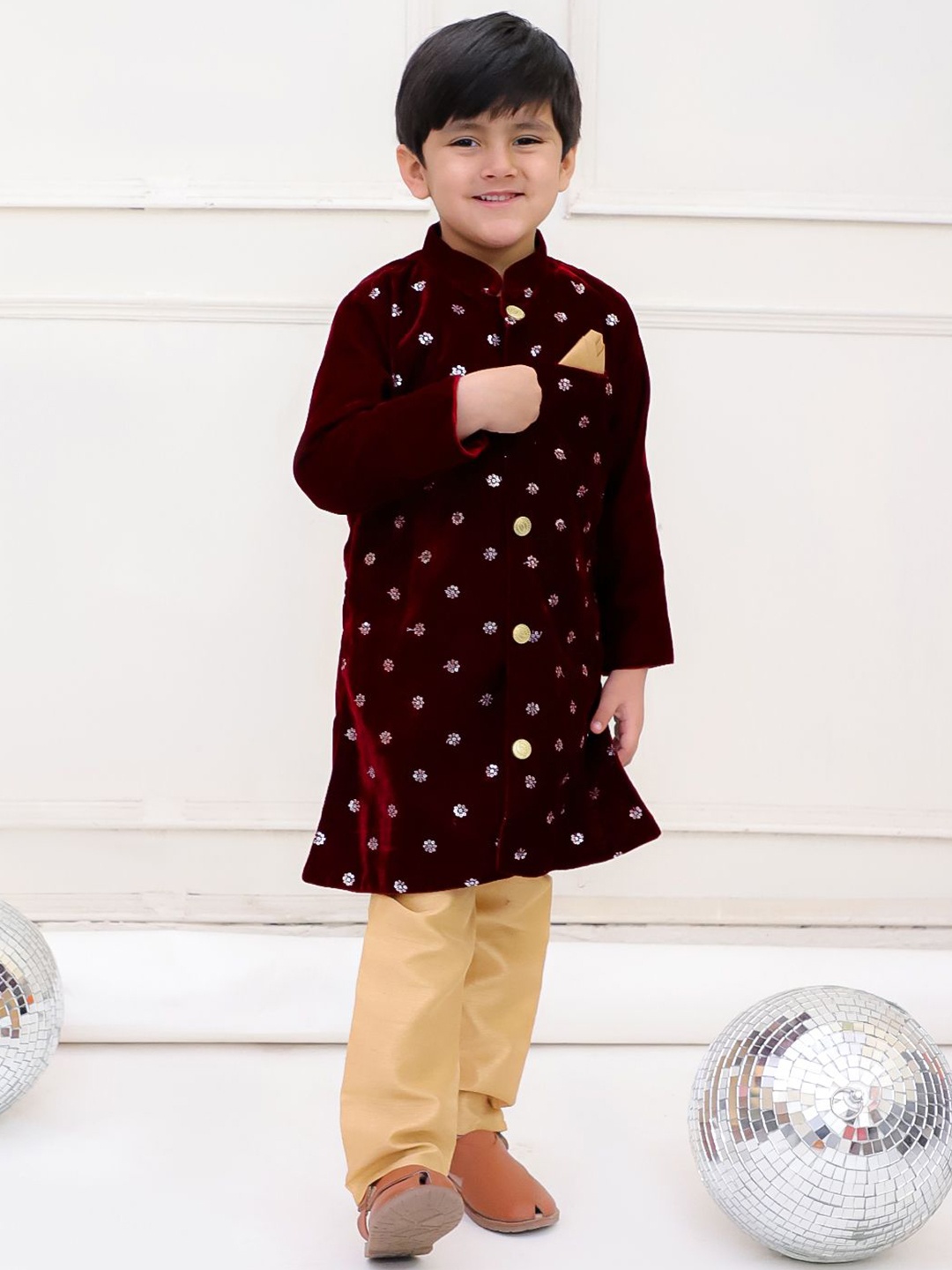 

KID1 Boys Embroidered Sherwani Set, Maroon