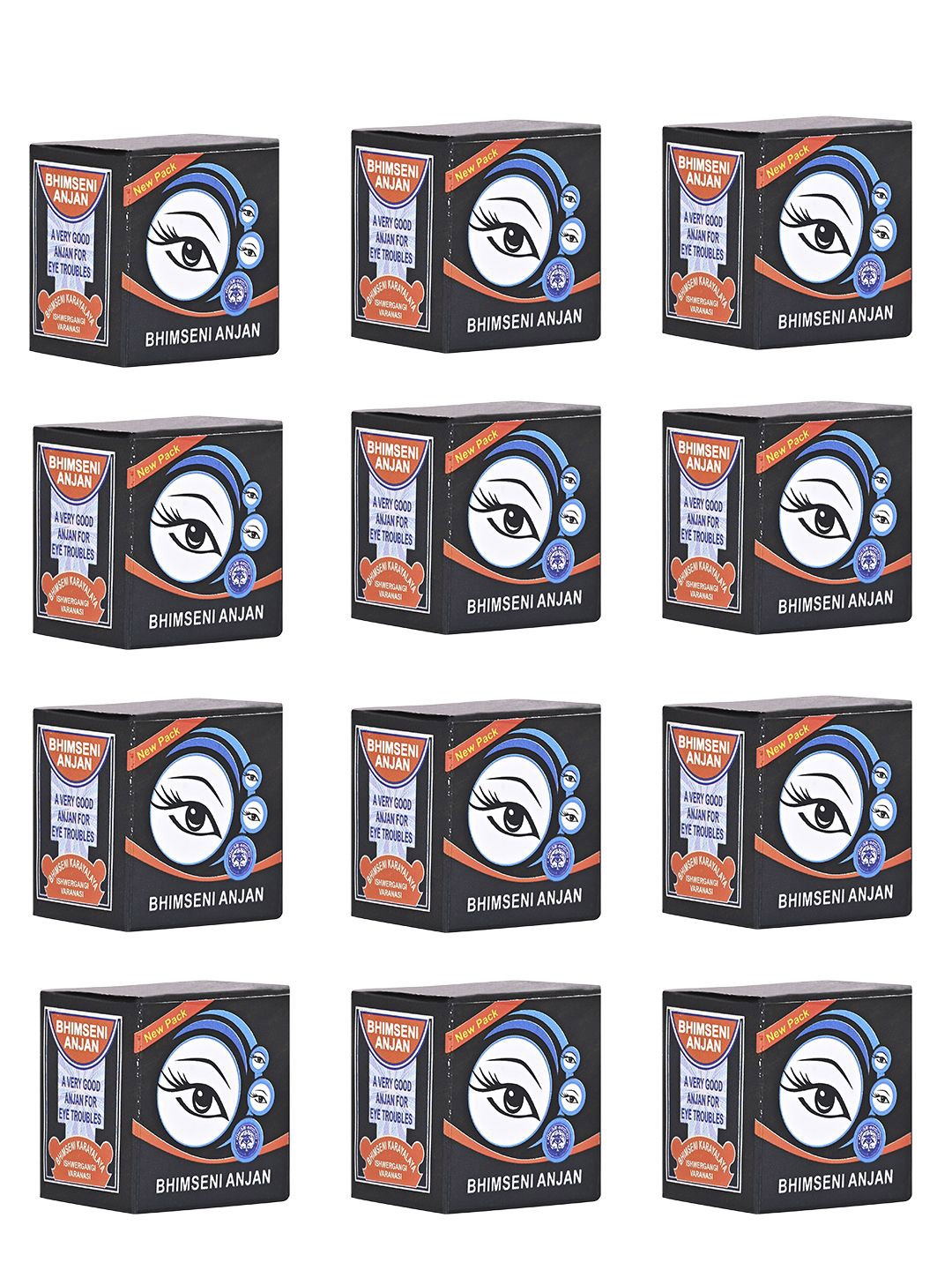 

Bhimseni Karyalay Set Of 12 Anjan With Ghee & Red Chandan - 1.1 g Each, Black