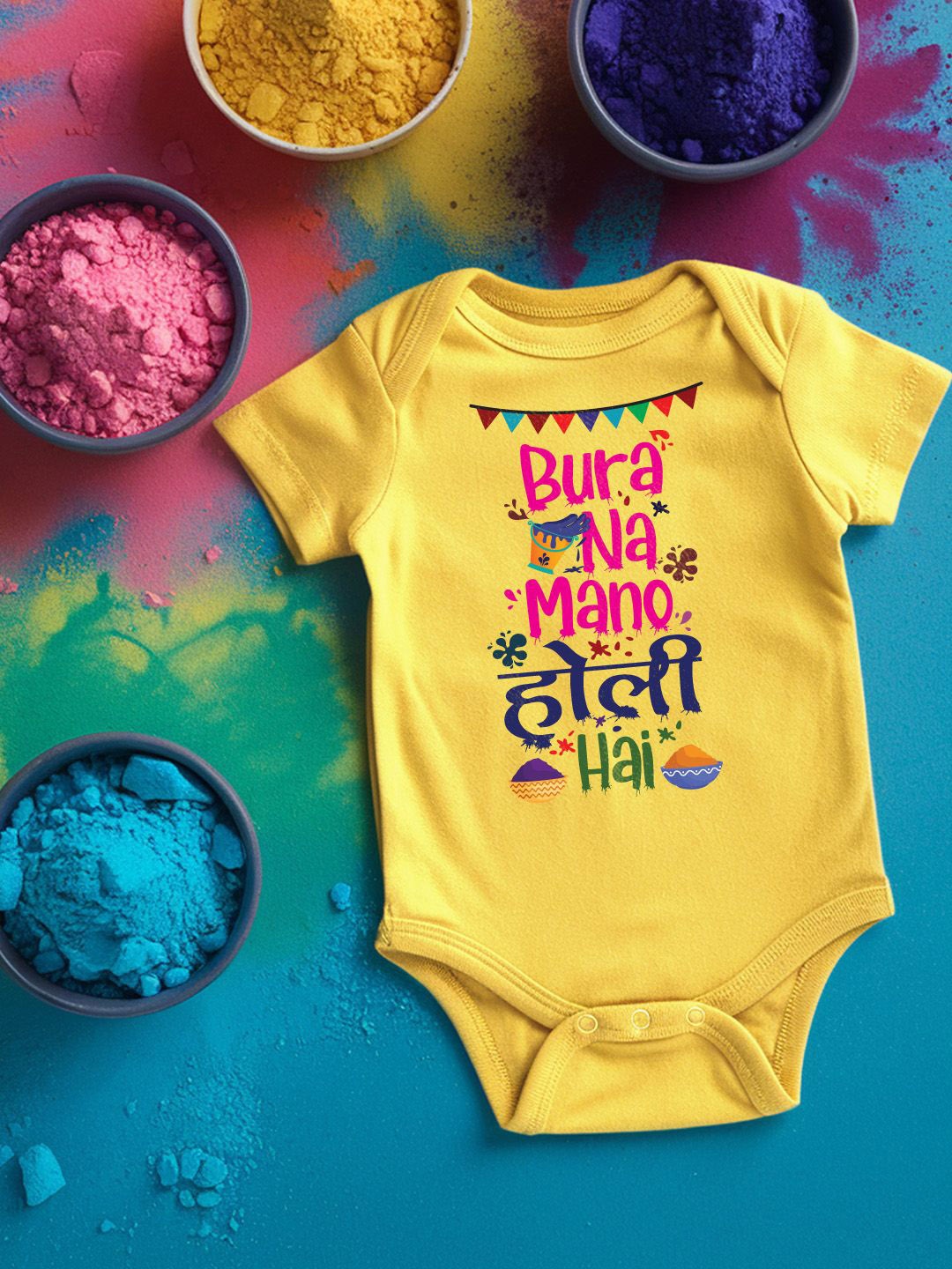 

FFLIRTYGO Infants Holi Printed Cotton Bodysuit, Yellow