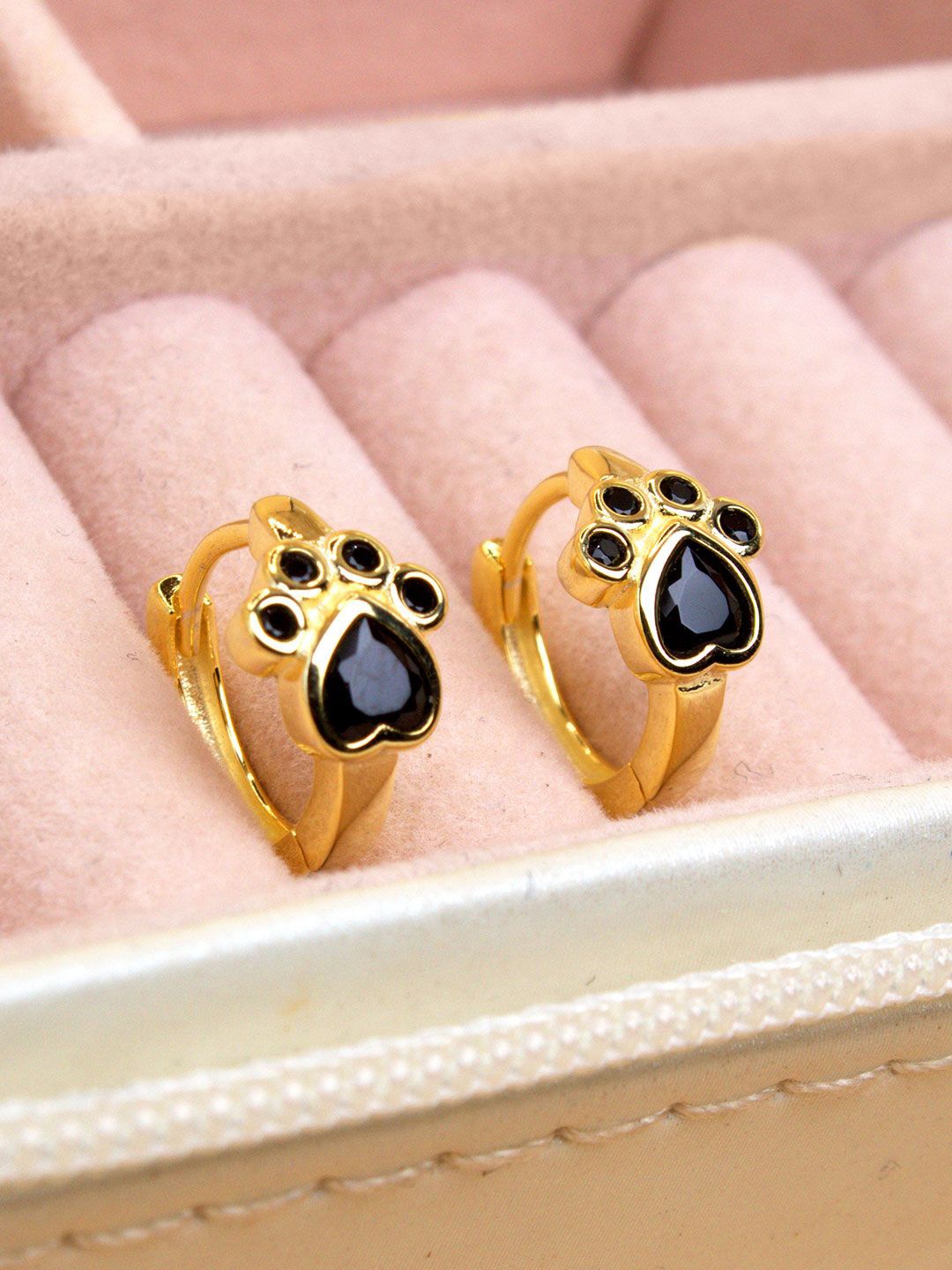 

DEVASHREE 925 Sterling Silver Rhodium-Plated Cubic Zirconia Studded Animal Hoop Earrings, Gold