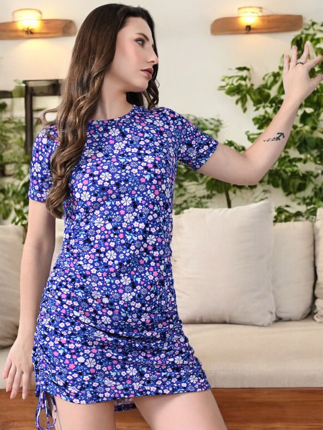 

IUGA Floral Printed Bodycon Mini Dress, Blue