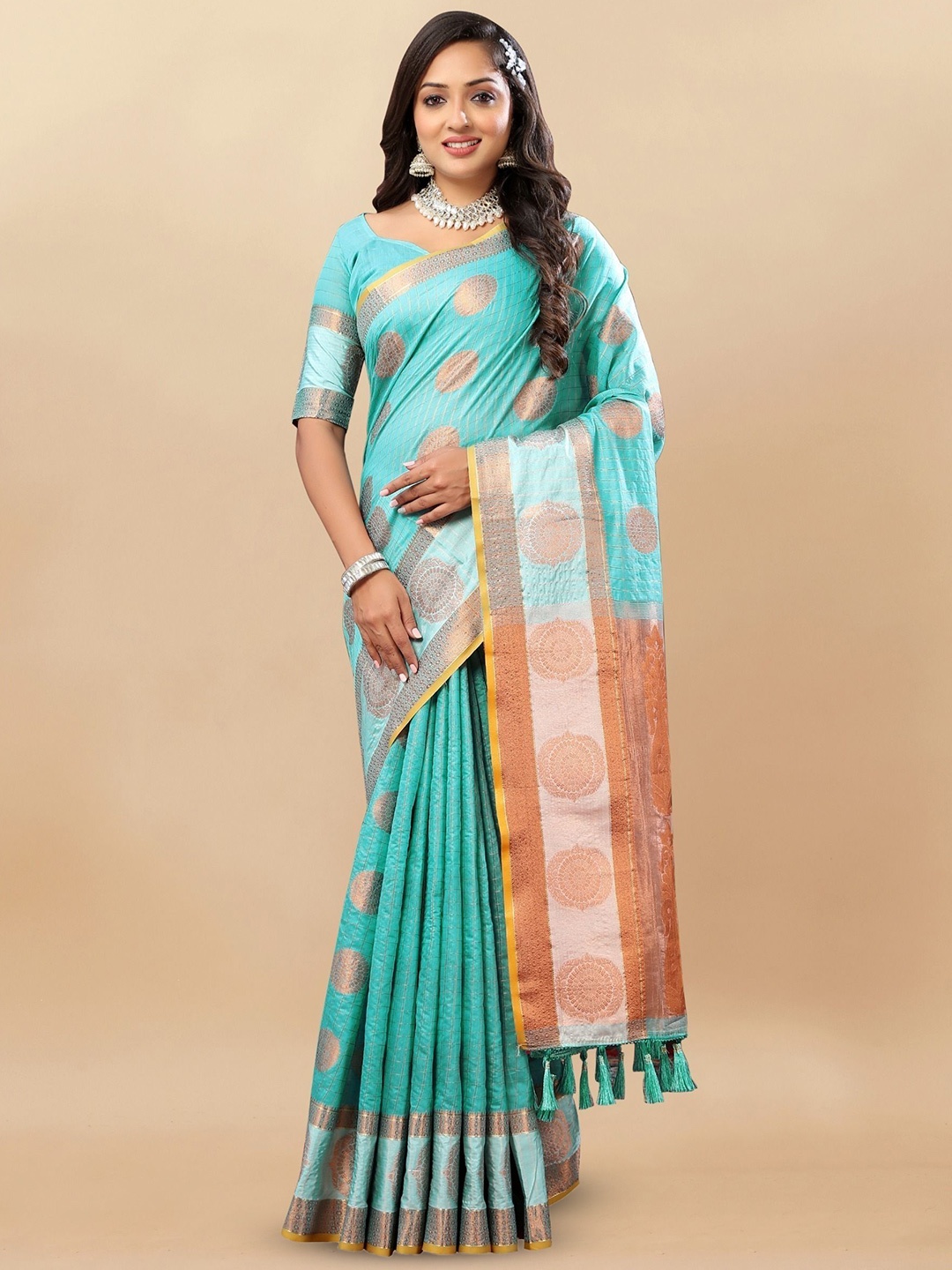 

bansari textiles Women Design Zari Paithani Saree, Blue
