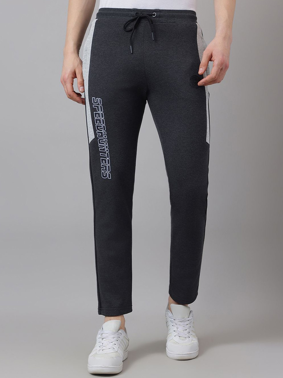 

Richlook Men Printed Cotton Mid Rise Track Pants, Grey