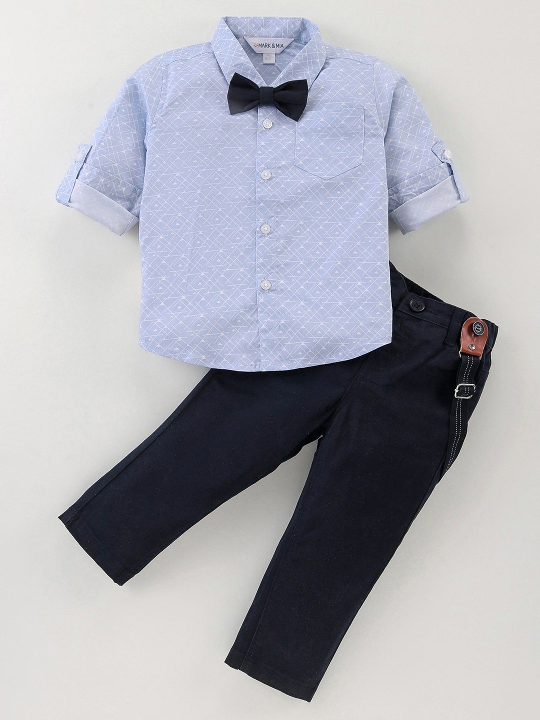 

Mark & Mia Boys Printed Long Sleeves Shirt With Trousers And Suspender, Blue