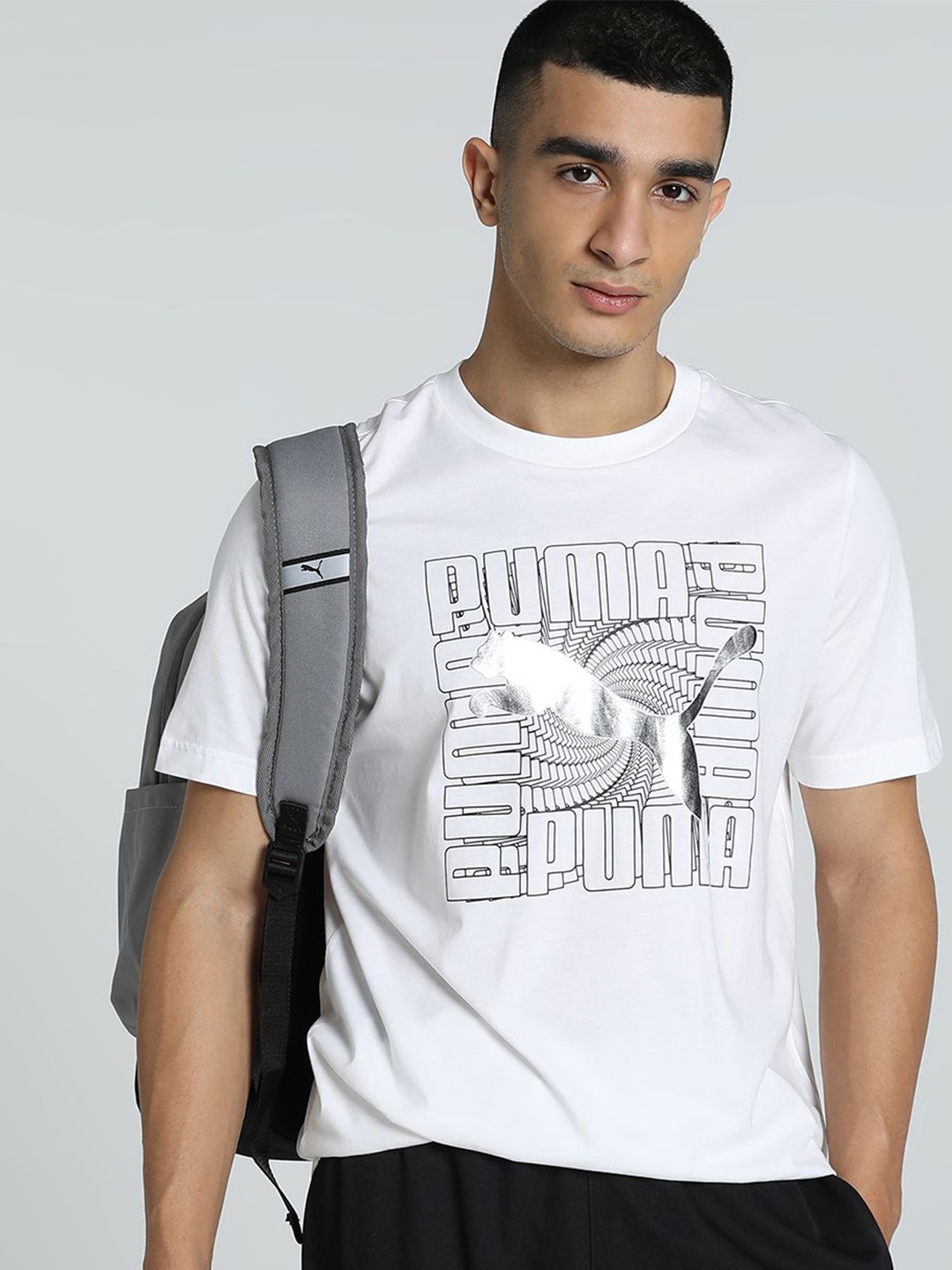 

Puma Men Graphics Foil Printed Pure Cotton T-Shirt, White