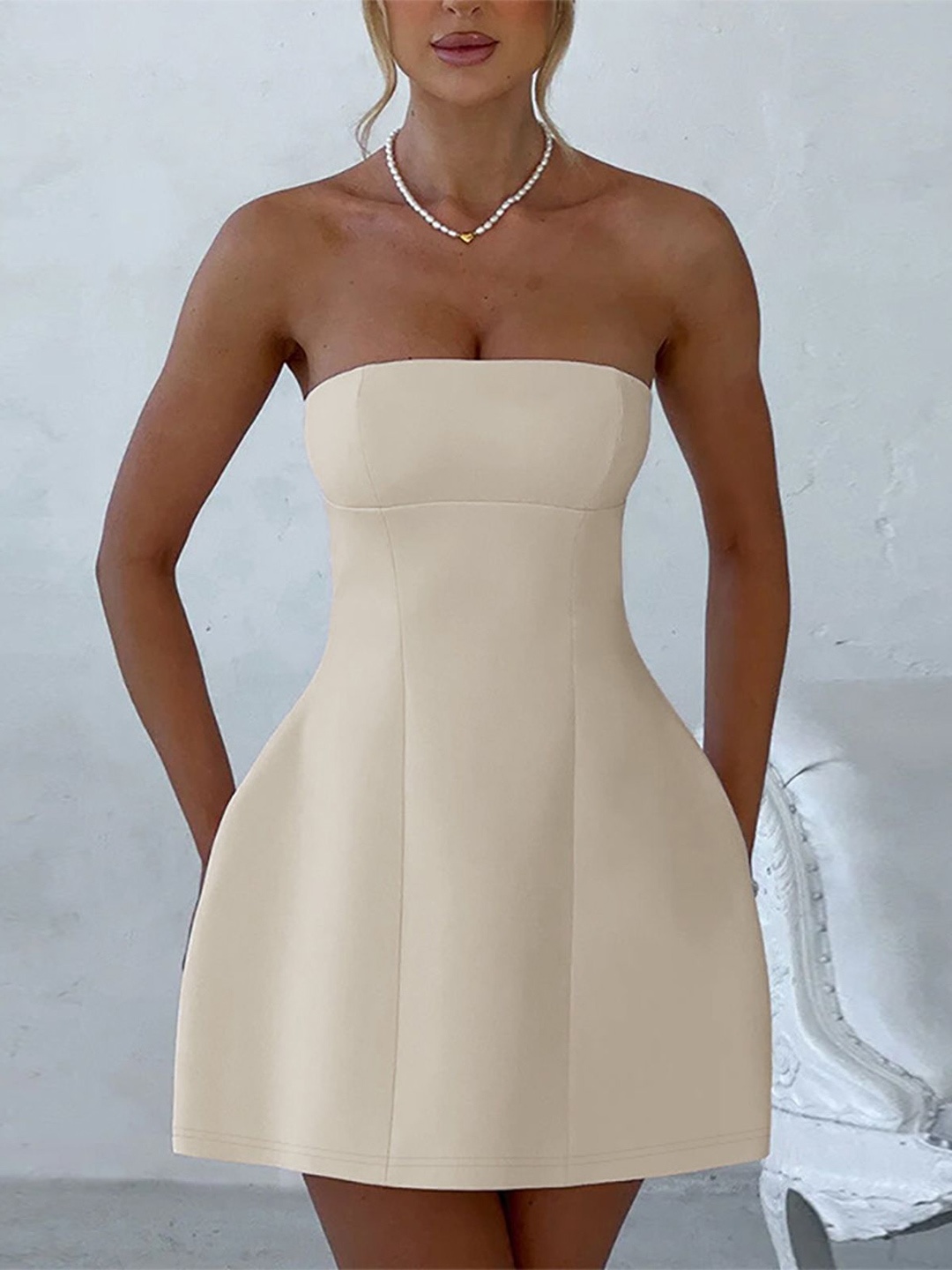 

StyleCast x Revolte Fit & Flare Mini Dress, Beige