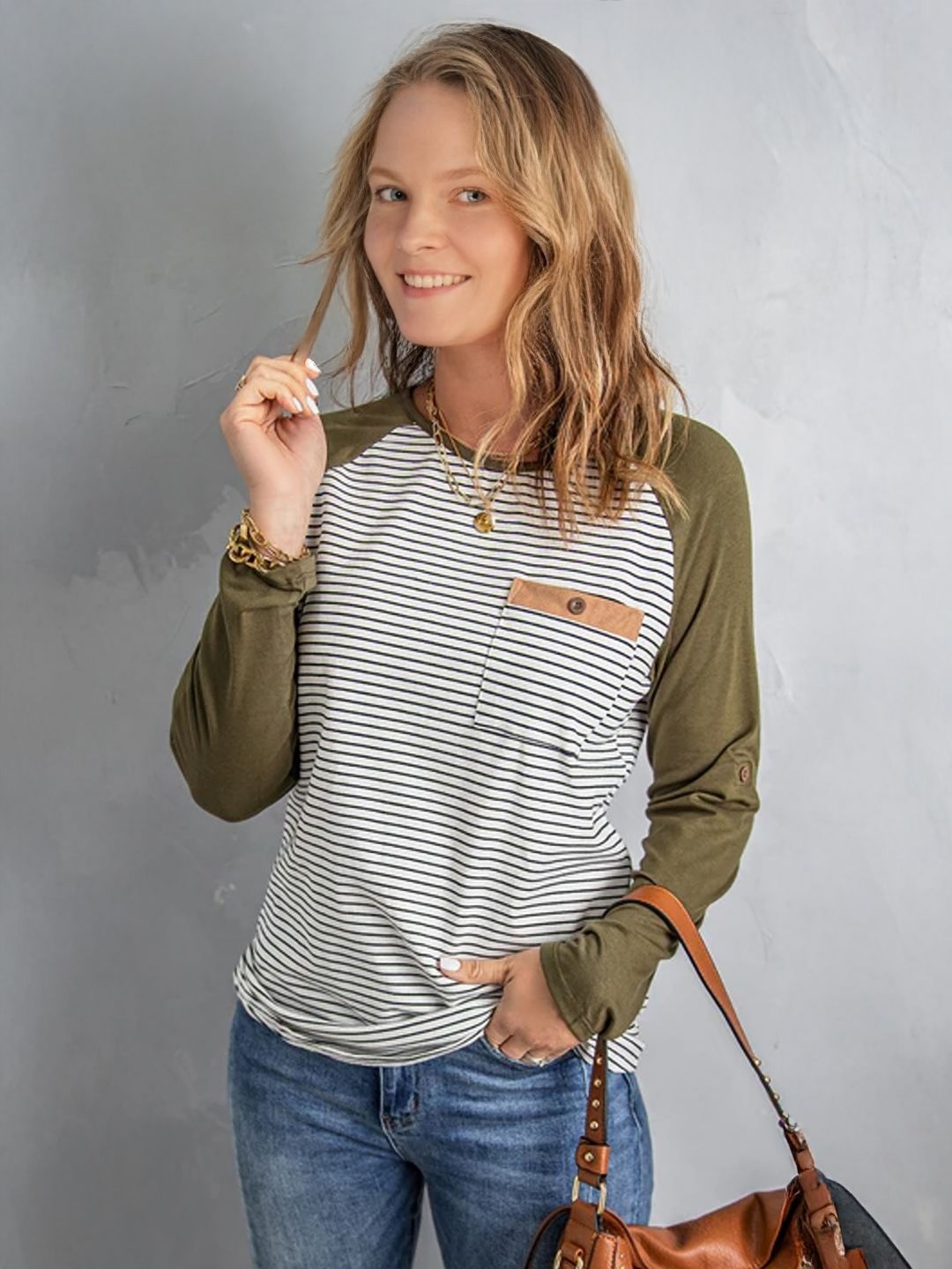 

StyleCast Women Striped Round Neck Cotton Oversized T-shirt, Green