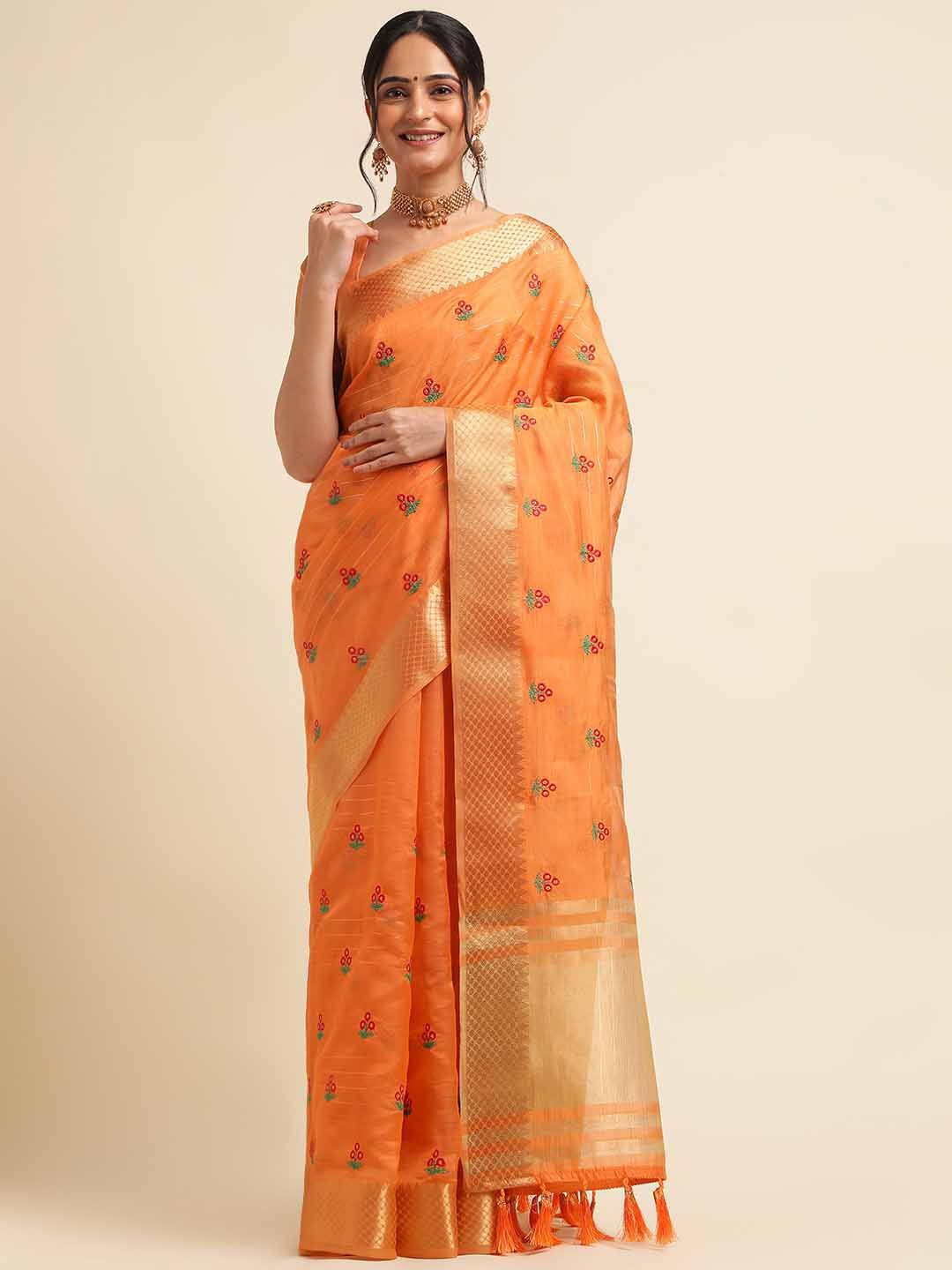 

Blissta Woven Design Zari Saree, Orange