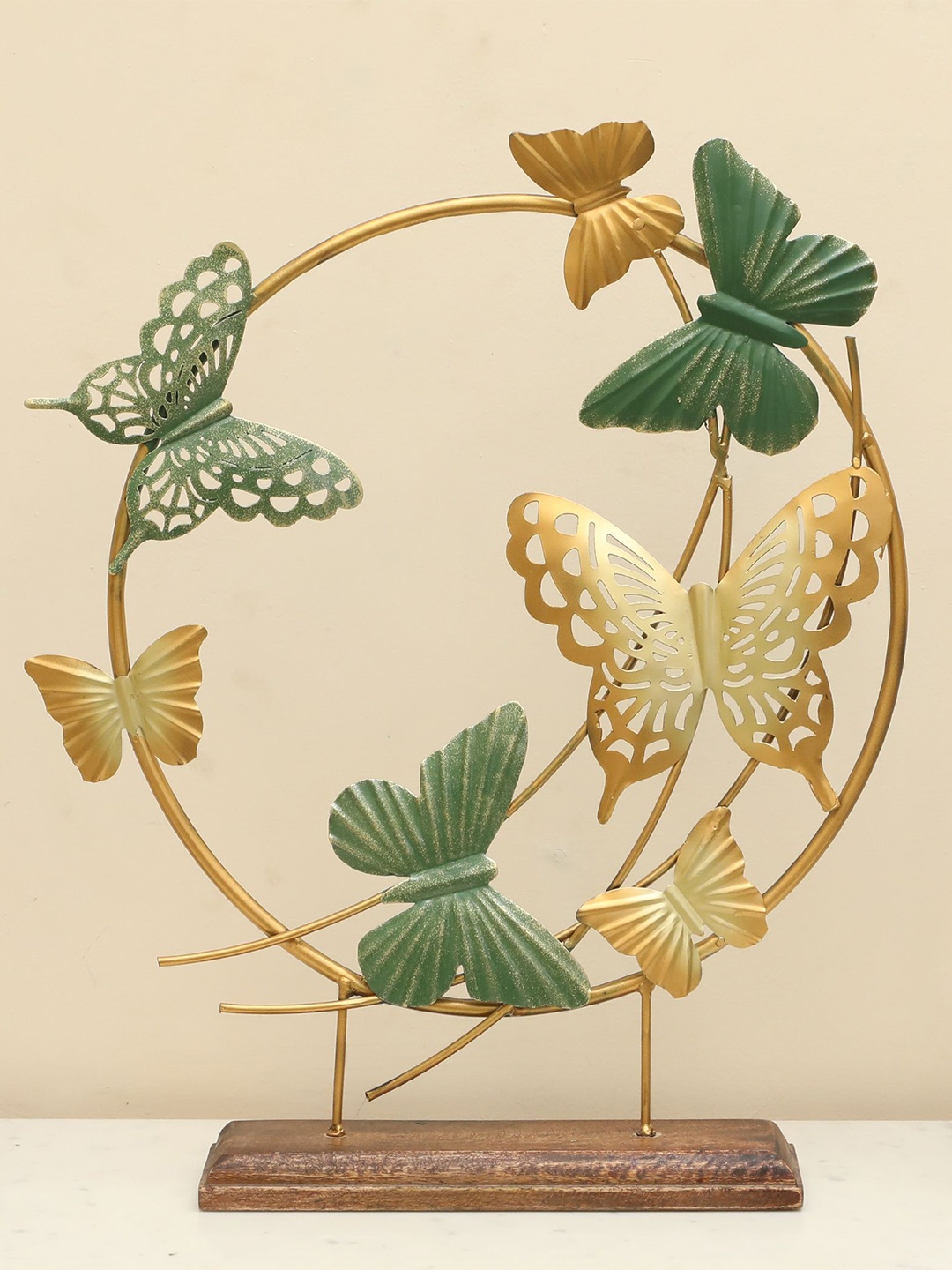 

vedas F-Kyara Gold-Toned & Green Butterflies Showpiece