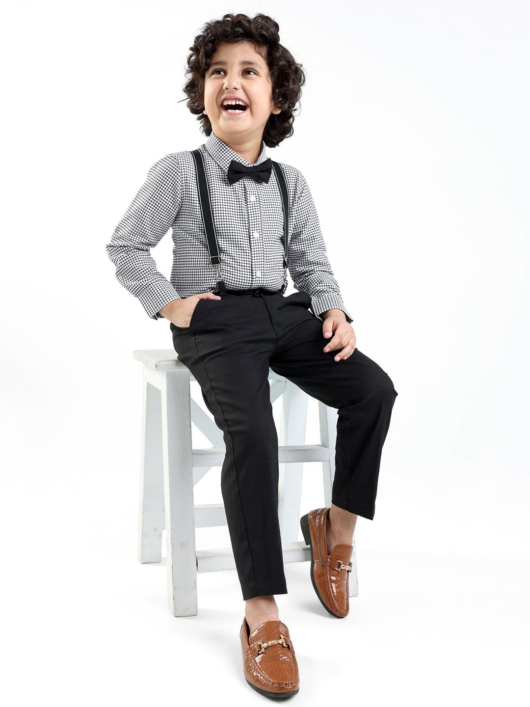 

Mark & Mia Boys Checked Long Sleeves Shirt With Trousers, Black