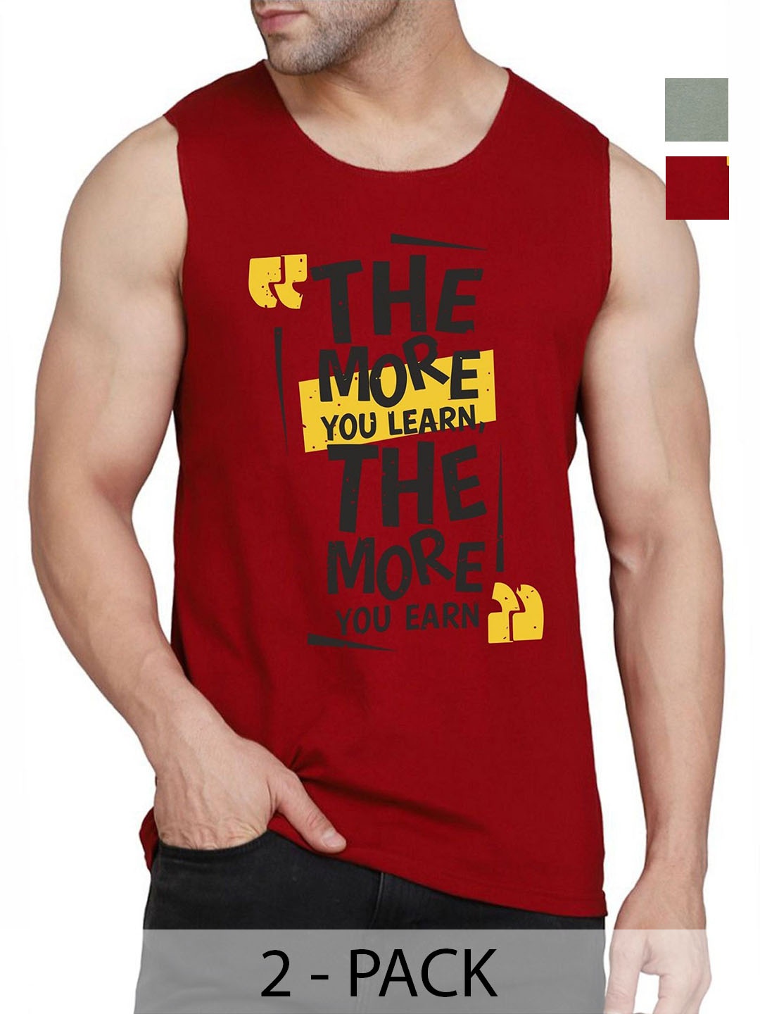 

WOOSTRO Men Pack Of 2 Typography Printed Round Neck Cotton Slim Fit T-shirts, Maroon