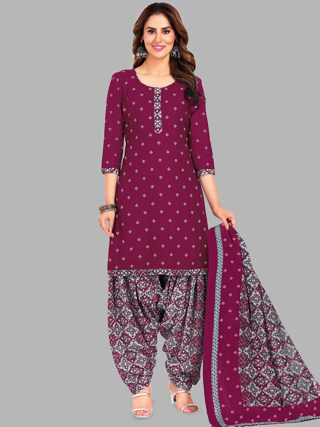 

Simmu Abstract Printed Pure Cotton Unstitched Dress Material, Purple