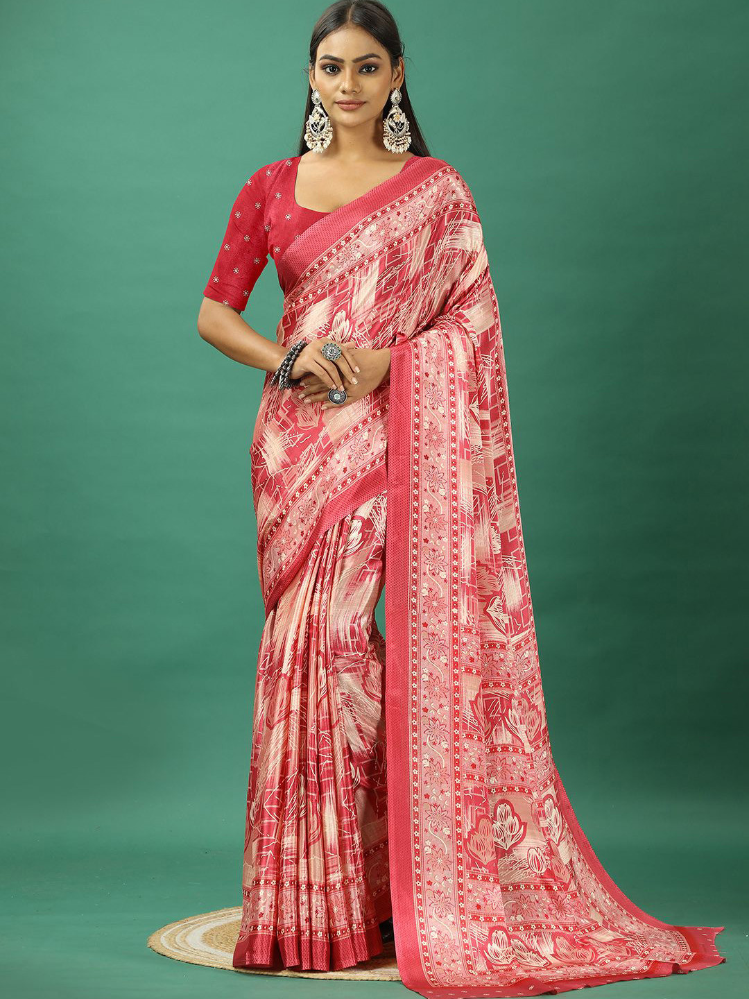

NIRMAL CREATION Pure Crepe Printed Saree, Pink