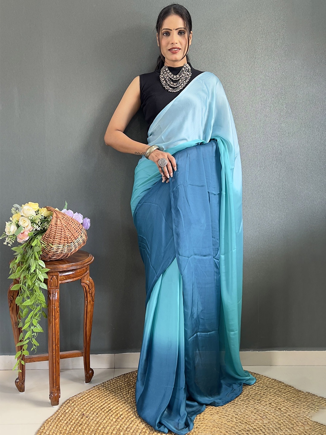 

bansari textiles Ombre Silk Blend Kota Saree, Blue