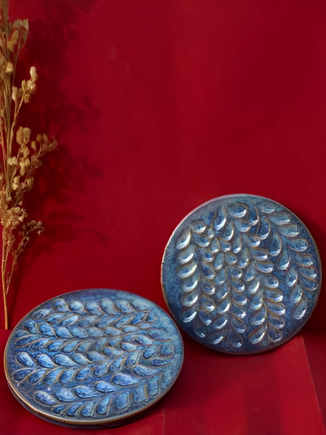 

Rare Planet Blue 2 Pieces Textured Tree Shaped Ceramic Coaster