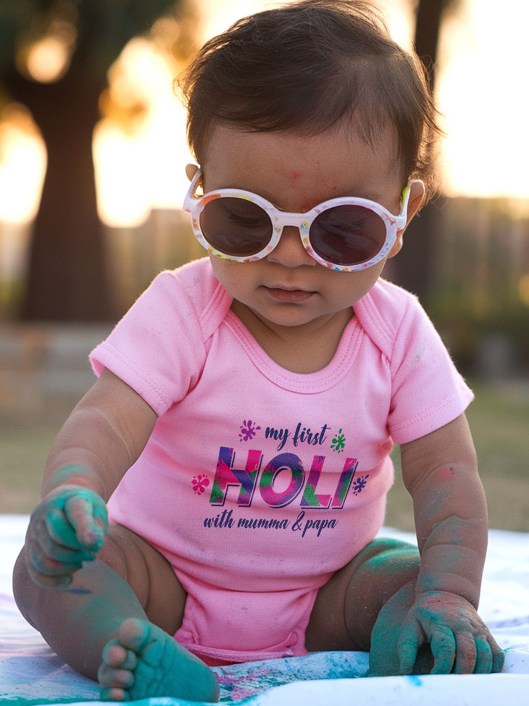 

FFLIRTYGO Infants Holi Printed Cotton Bodysuit, Pink