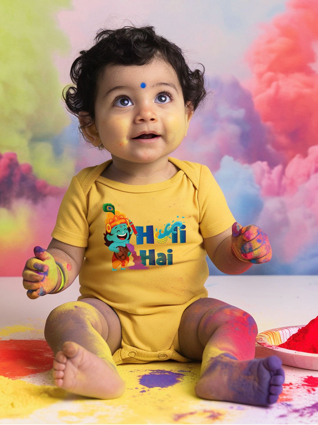 

FFLIRTYGO Infants Holi Printed Cotton Bodysuit, Yellow