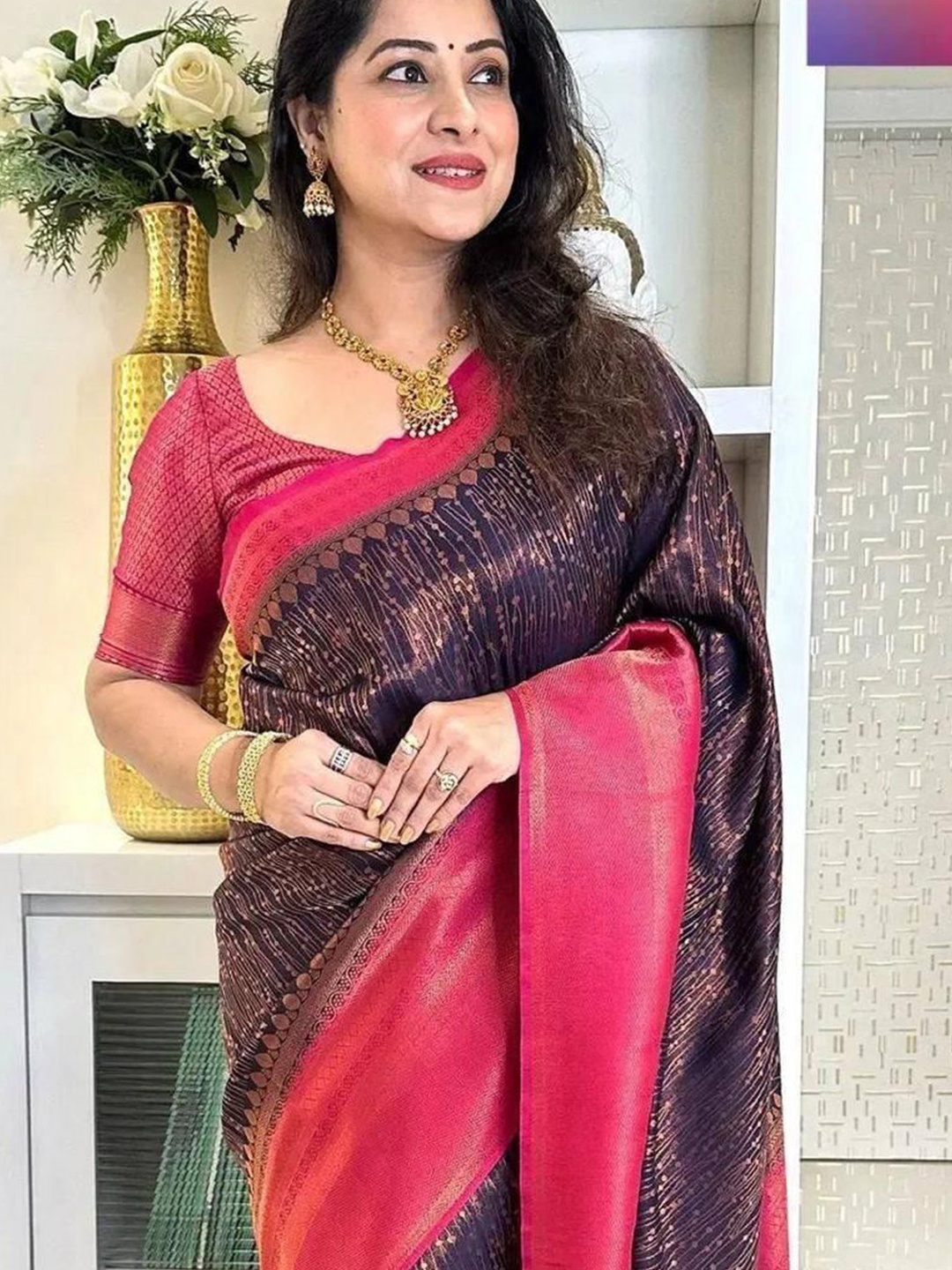 

bansari textiles Woven Design Zari Kota Saree, Blue