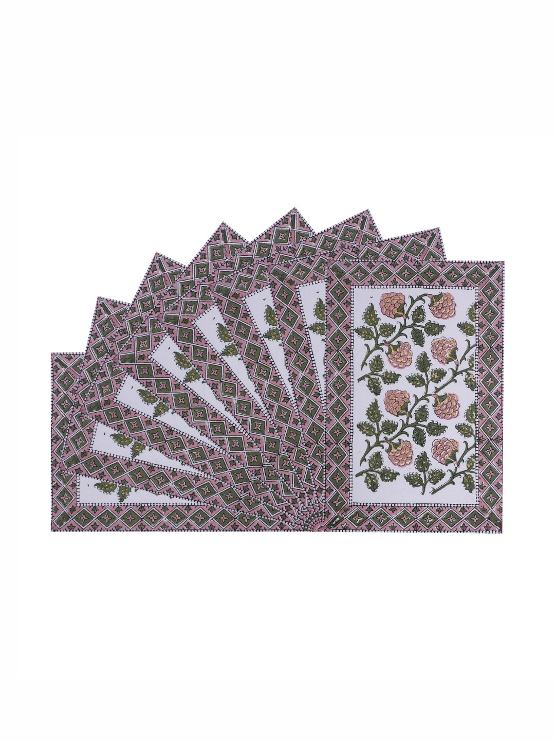 

Texstylers Pink & White 8 Pieces Floral Printed Cotton Table Placemats