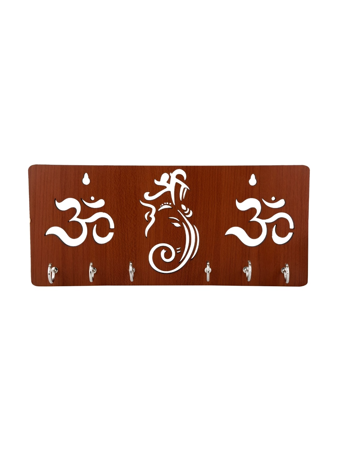 

SEHAZ ARTWORKS Brown & Silver-Toned Om-Ganesha 6 Hooks Wall Mounted Key Holder