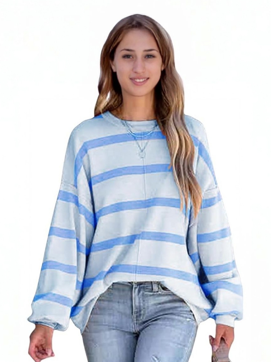 

StyleCast Women Striped Round Neck Cotton Oversized T-shirt, Blue