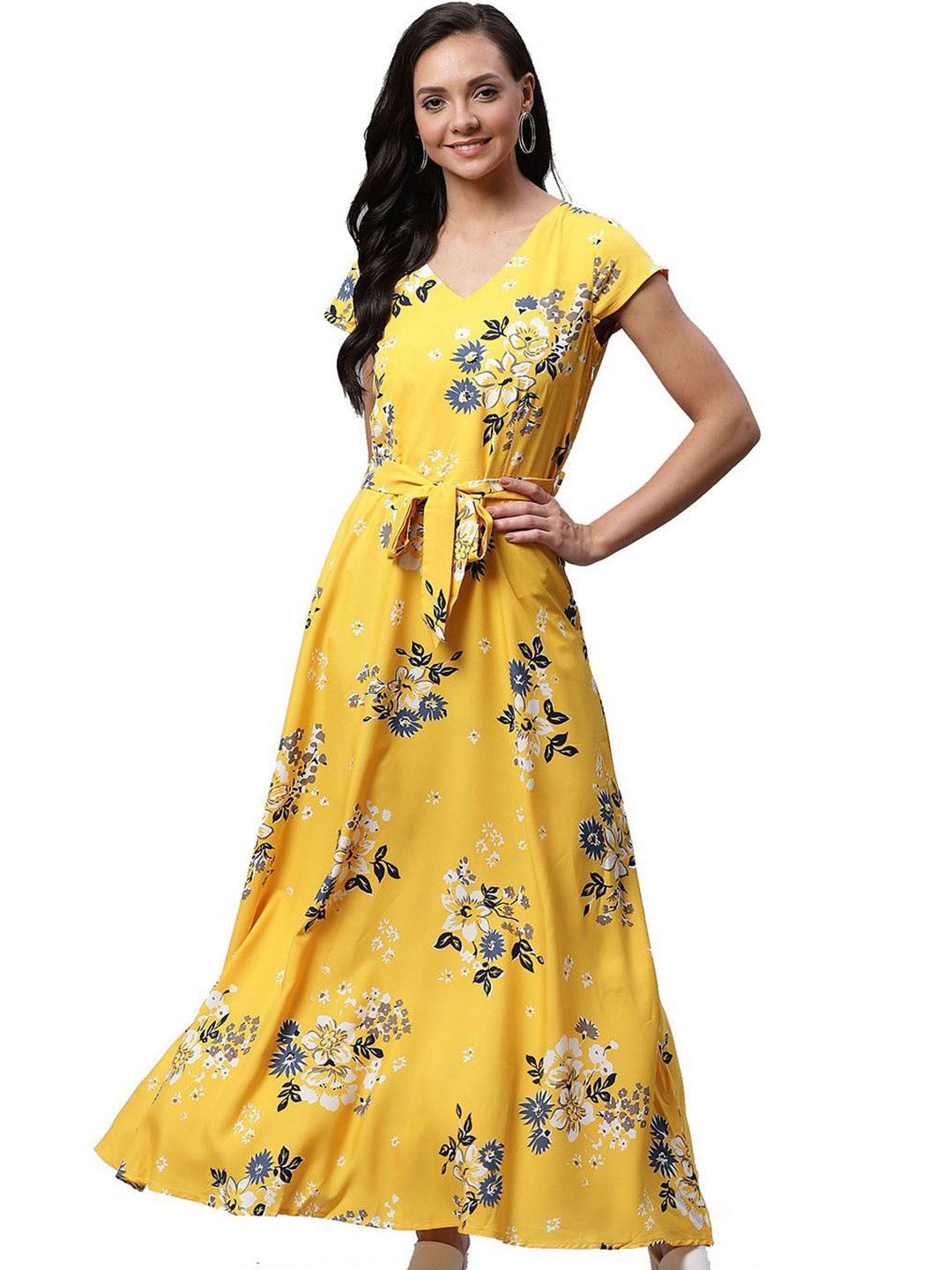 

DressBerry Floral Print Crepe Maxi Dress, Yellow
