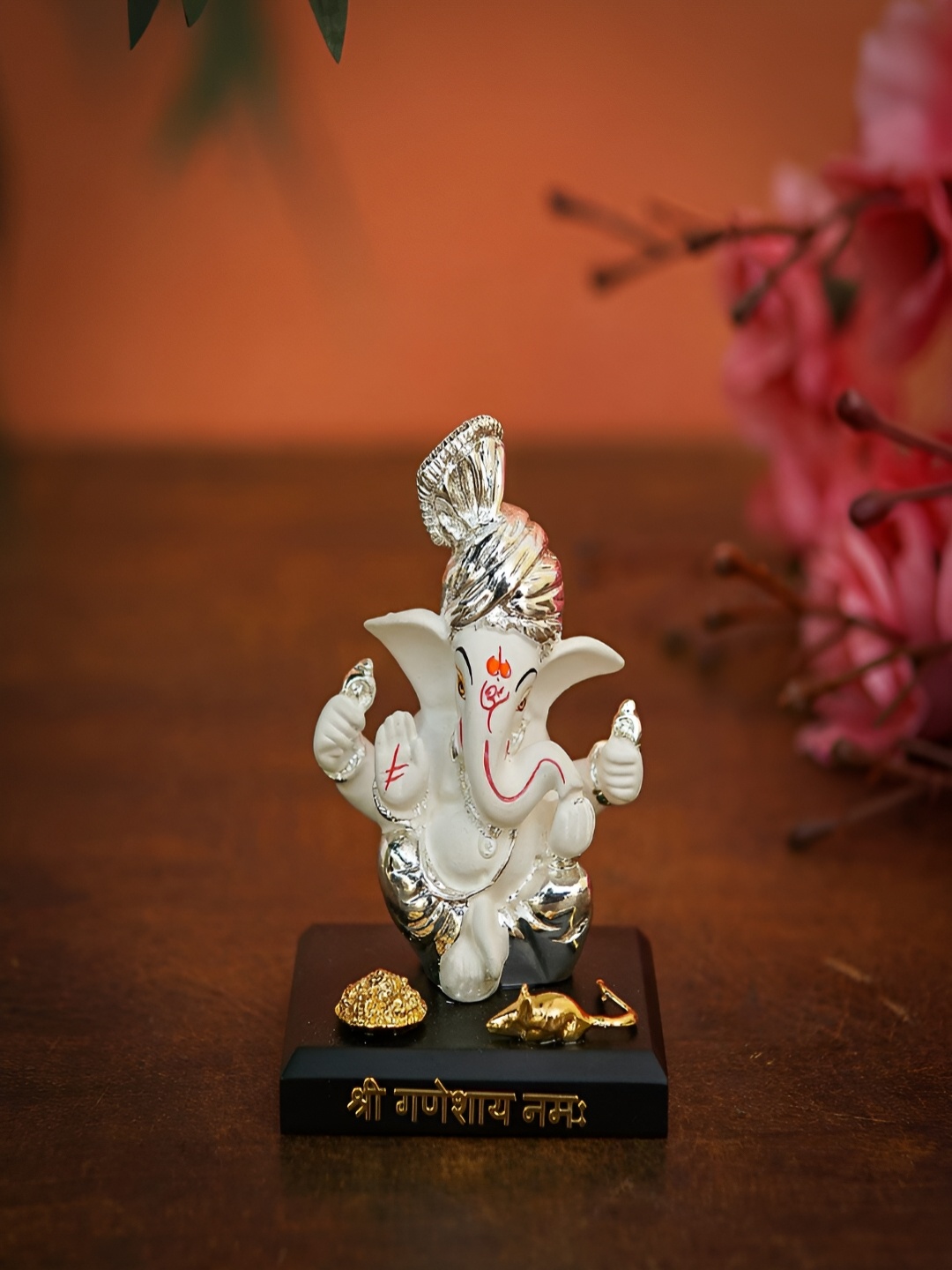 

Craftlayout Silver-Toned And White Lord Ganesha Religious Idol Resin Showpiece