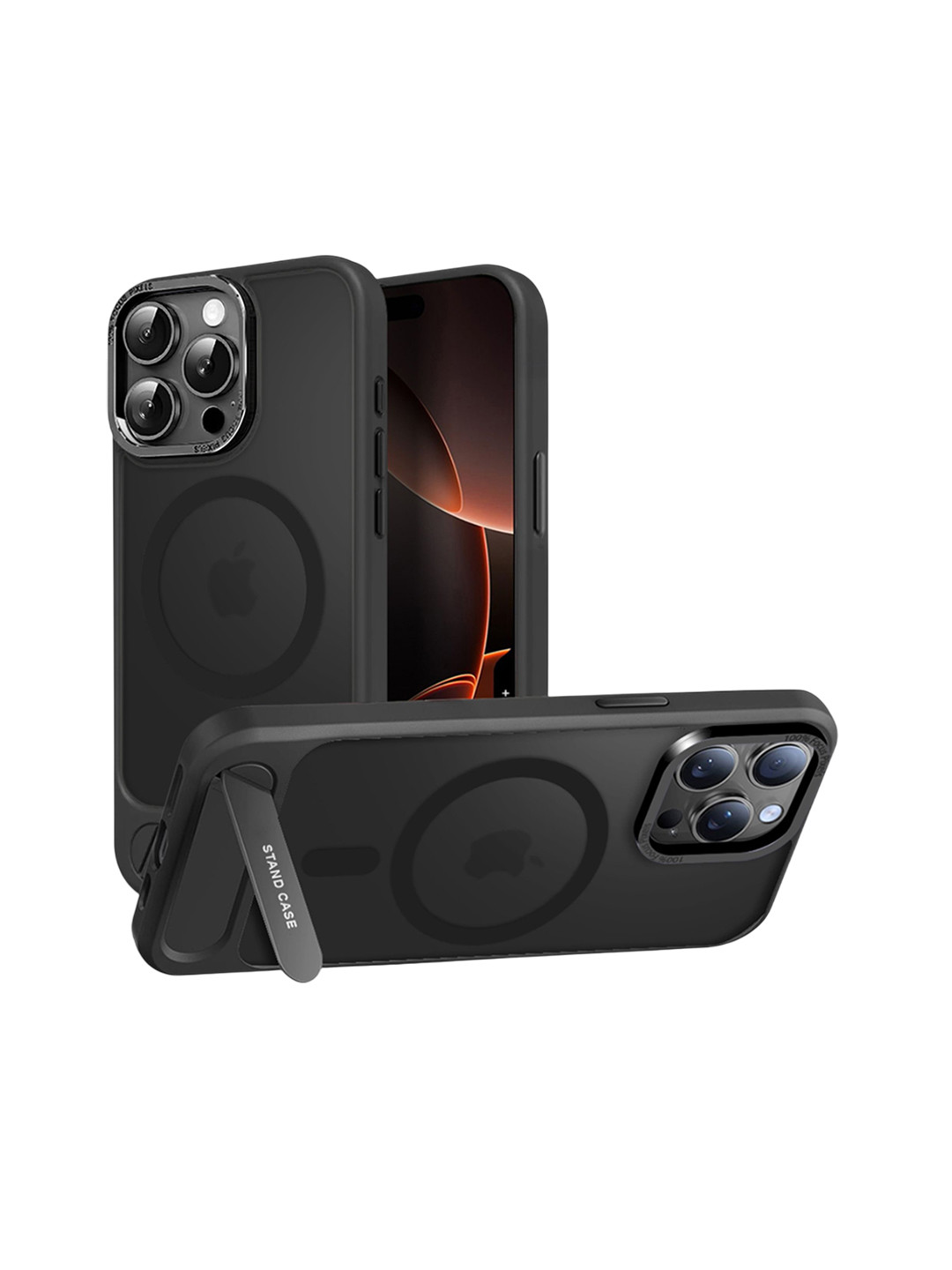 

Karwan Matte Compatible with Stand Magnetic iPhone 15 Pro Back Case, Black