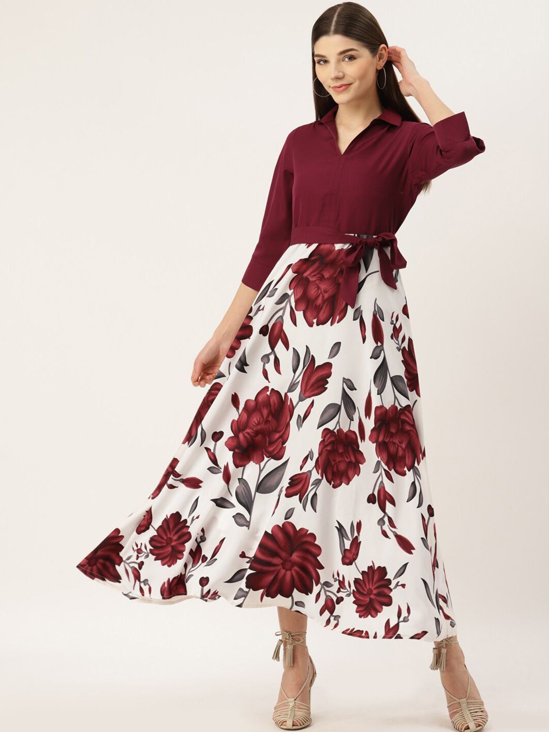 

DressBerry Floral Print Crepe A-Line Maxi Dress, Maroon