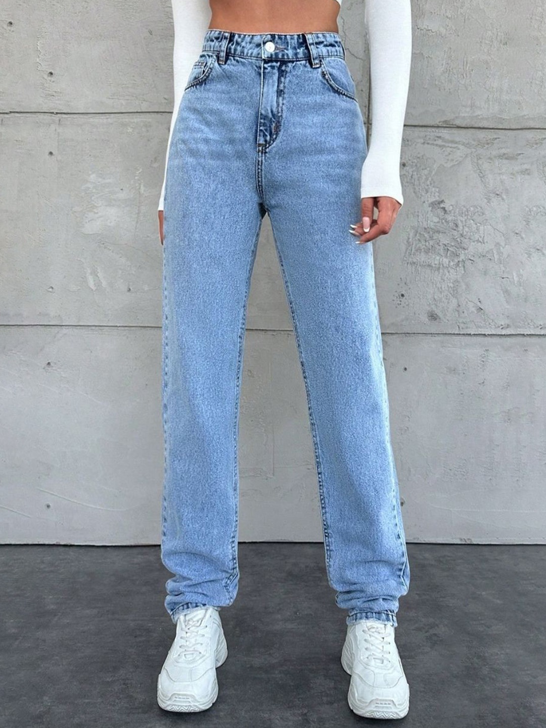 

NUCOUTHS Women Comfort Wide Leg Light Fade Stretchable Jeans, Blue