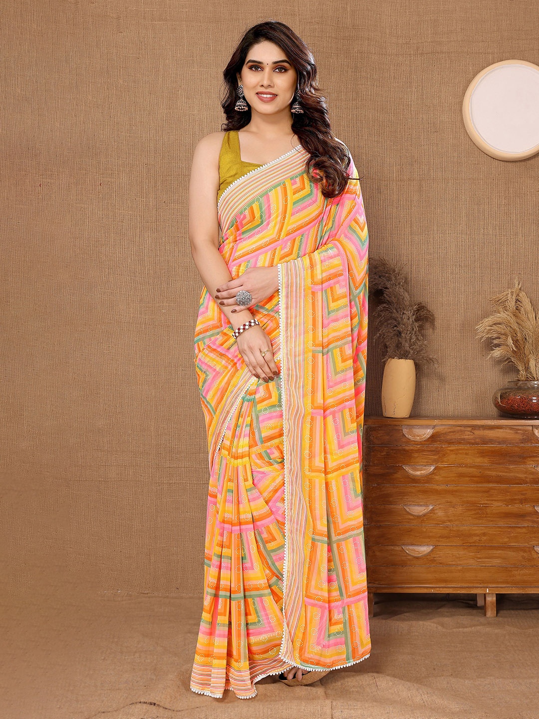 

bansari textiles Embroidered Pure Cotton Ready to Wear Kota Saree, Yellow