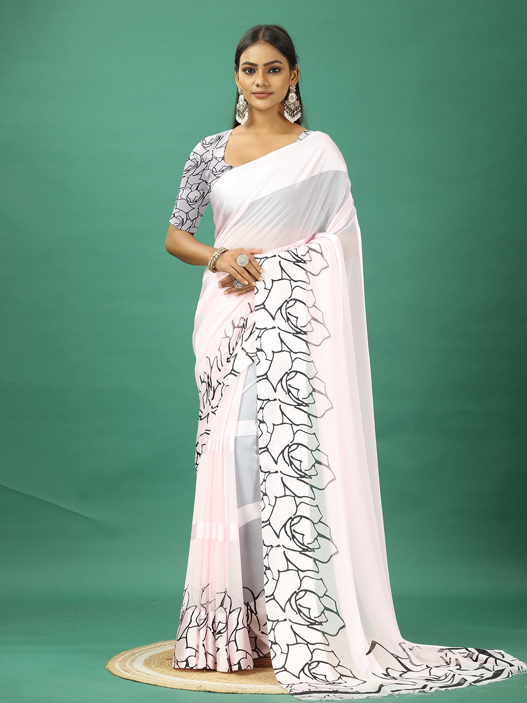 

NIRMAL CREATION Floral Satin Saree, Peach