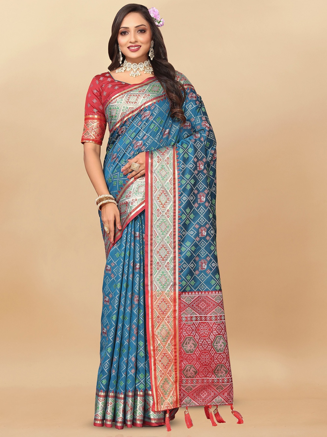 

bansari textiles Woven Design Patola Saree, Blue