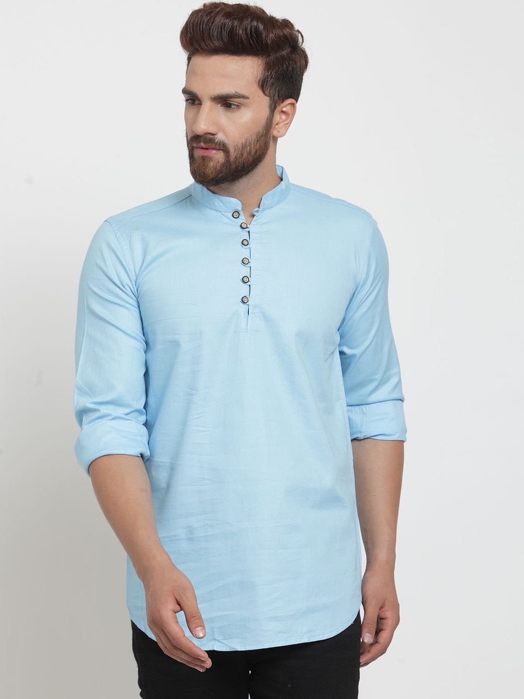 

Moda Rapido Mandarin Collar Pure Cotton Straight Kurta, Blue