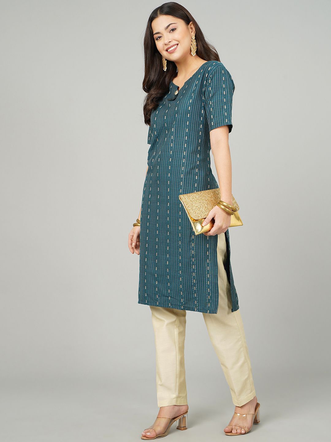 

Anushil Woven Design V-Neck Straight Kurtas, Blue