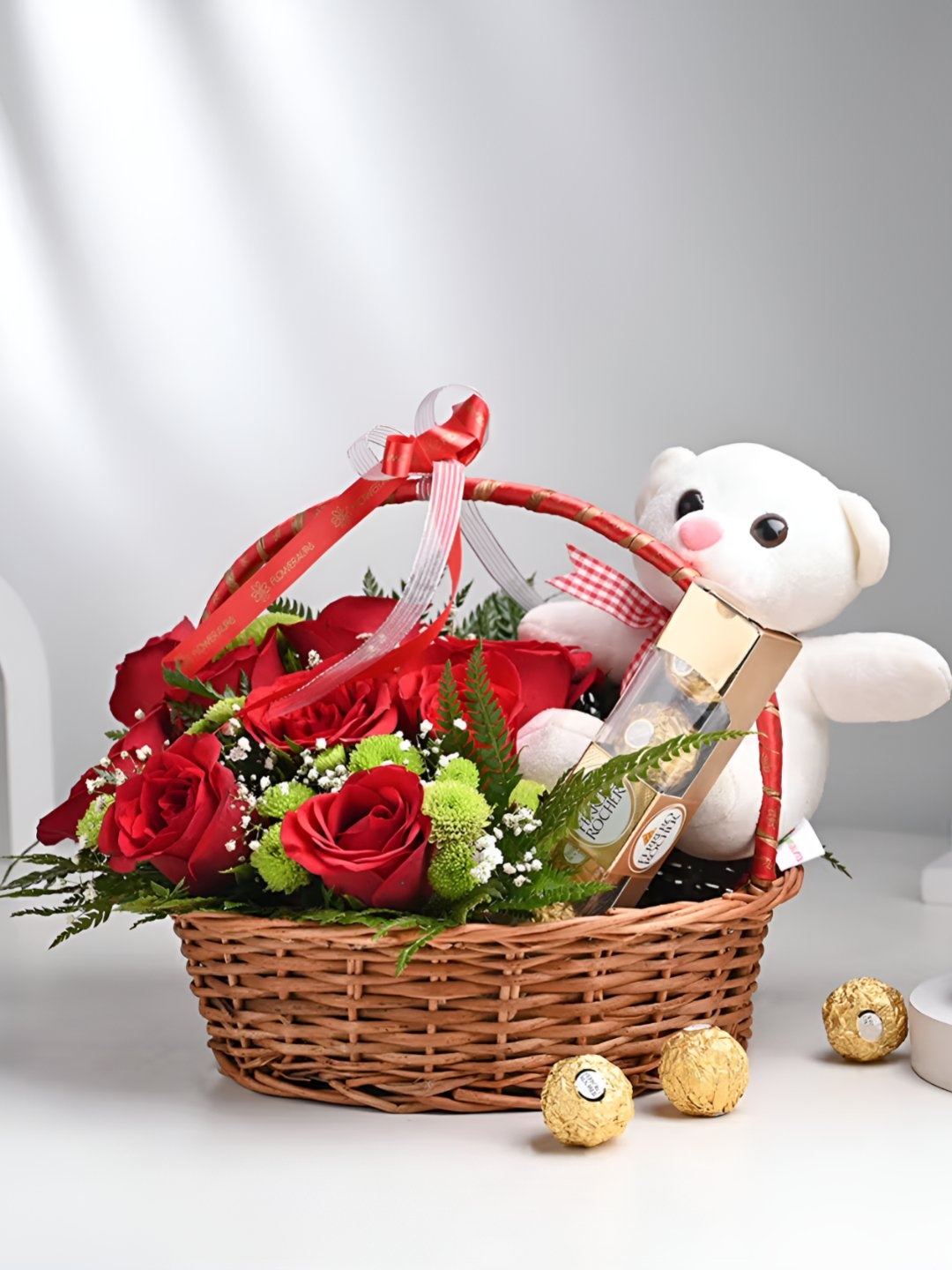 

Floweraura 16Pcs Love Bouquet of Roses & Teddy With Chocolates Gift Set, Red