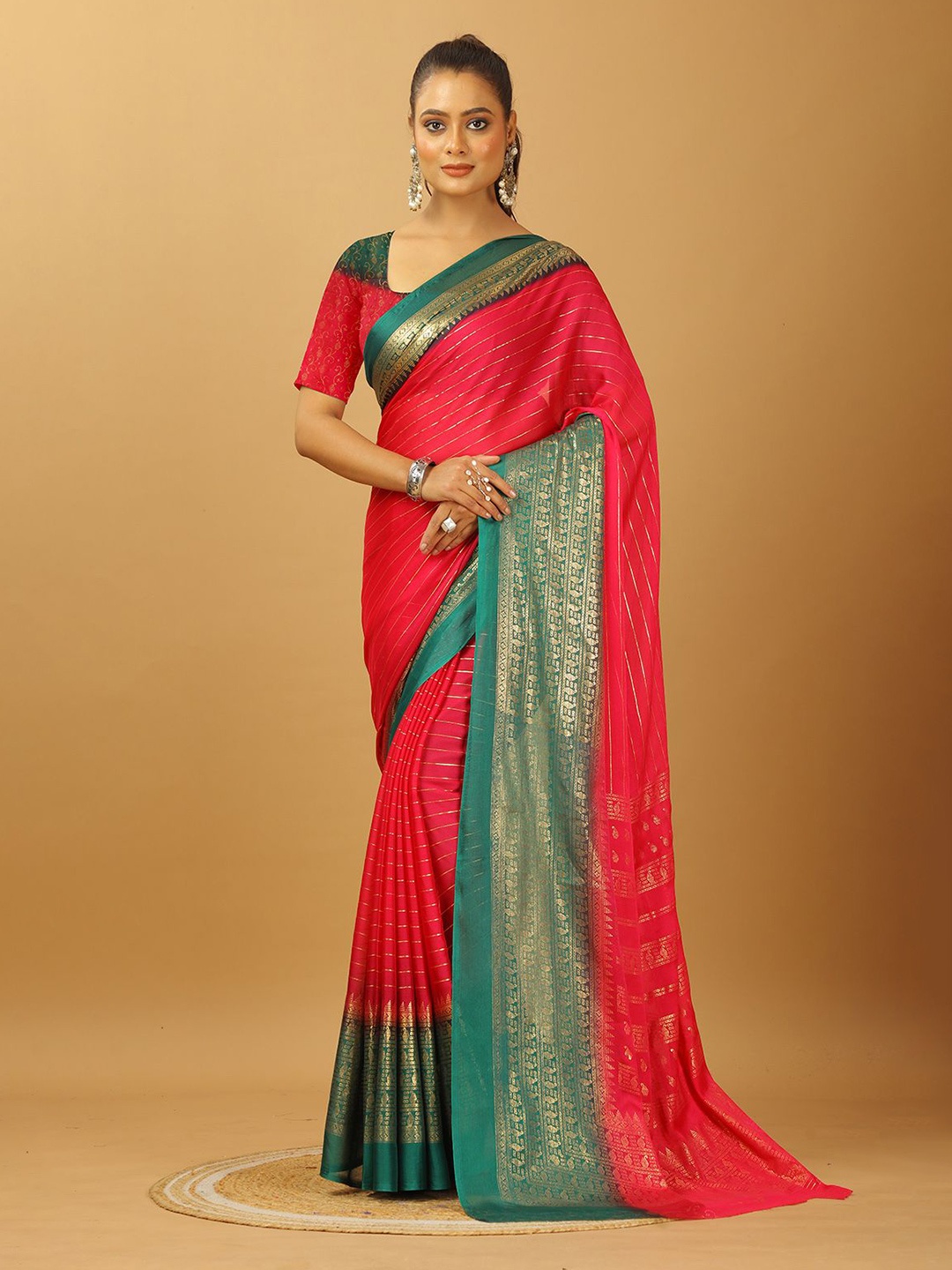 

NIRMAL CREATION Ethnic Motifs Pure Crepe Saree, Rose