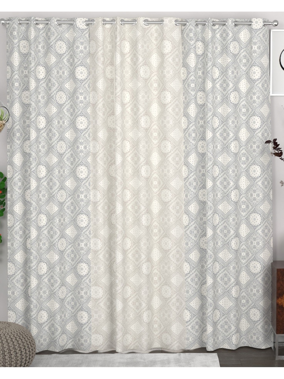 

CHHAVI INDIA Beige & Off White Set of 3 Ethnic Motifs Door Curtain