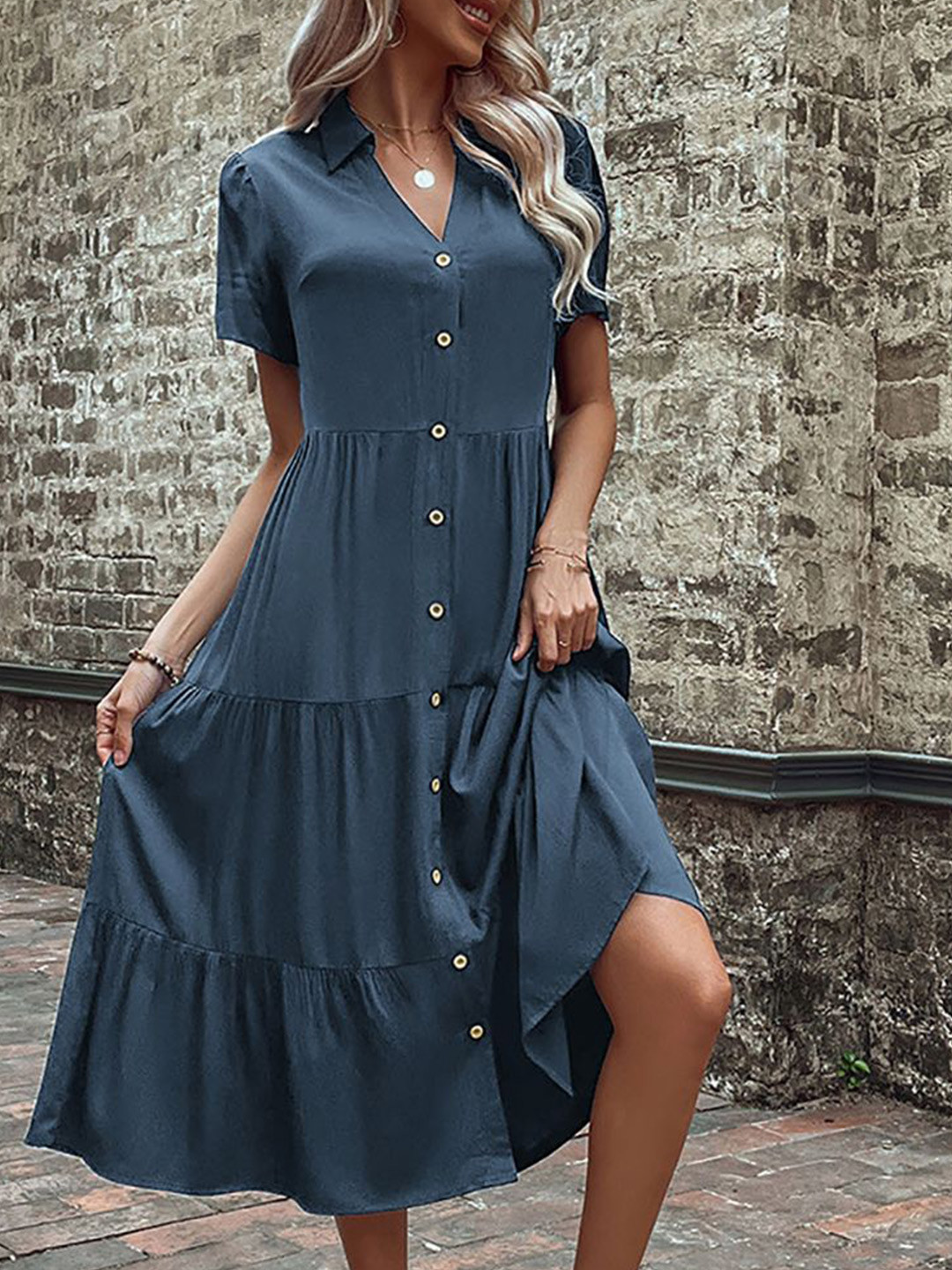 

StyleCast x Revolte Women Shirt Midi Dress, Grey