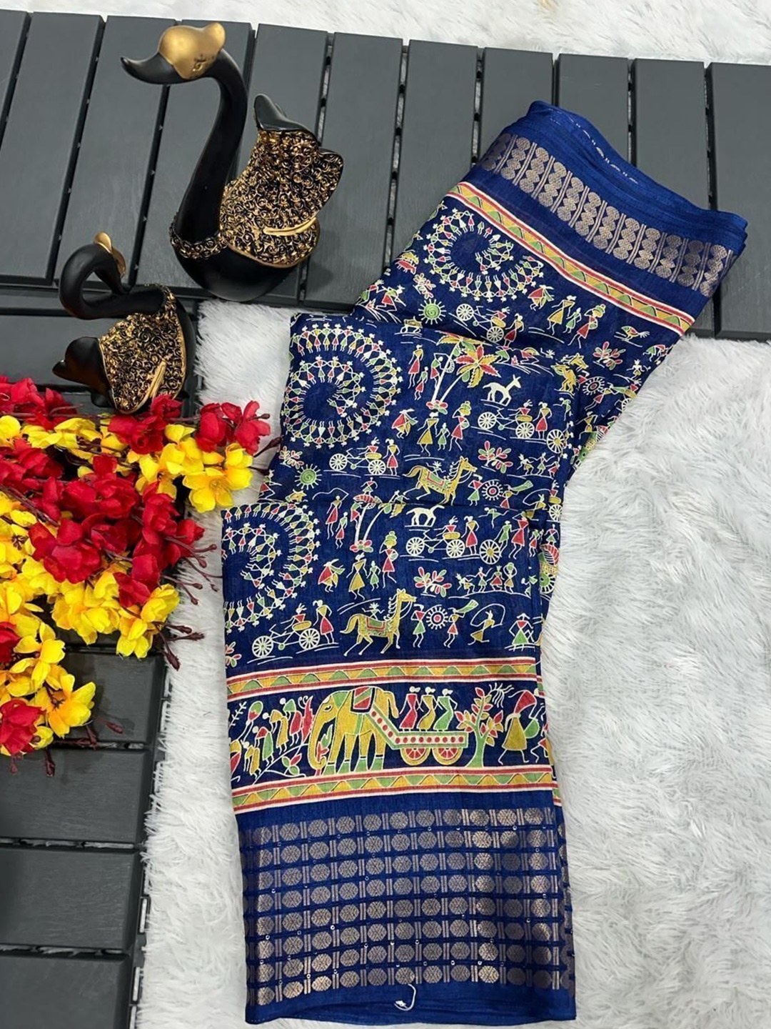 

bansari textiles Woven Design Zari Jamdani Saree, Blue