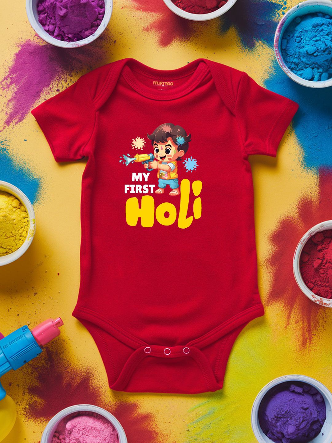 

FFLIRTYGO Infants Holi Printed Cotton Bodysuit, Red