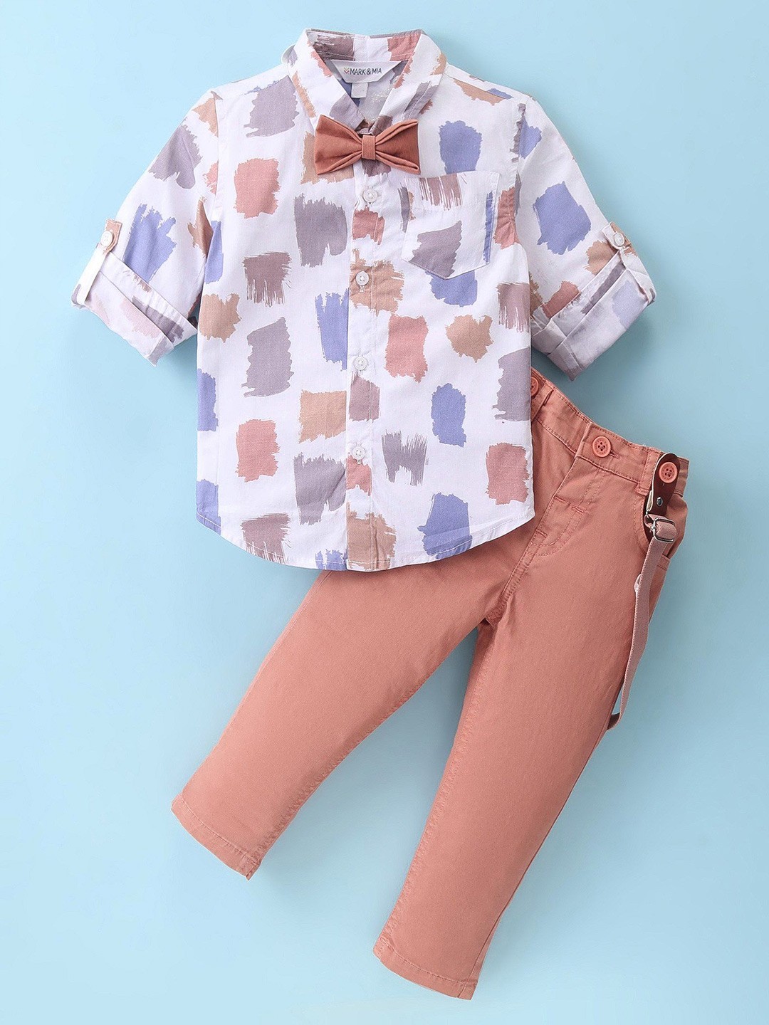 

Mark & Mia Boys Printed Long Sleeves Shirt With Trousers, White