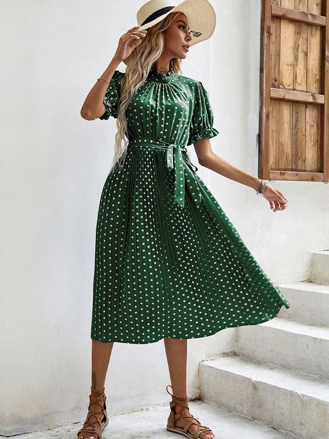 

StyleCast Polka Dot Print Fit & Flare Midi Dress, Green