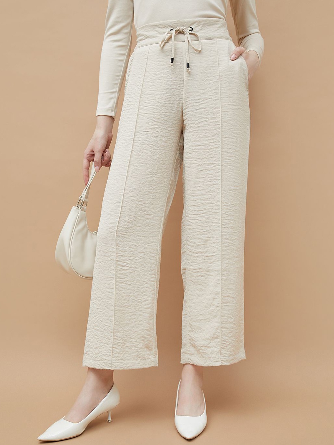

CODE by Lifestyle Women Textured Trousers, Beige