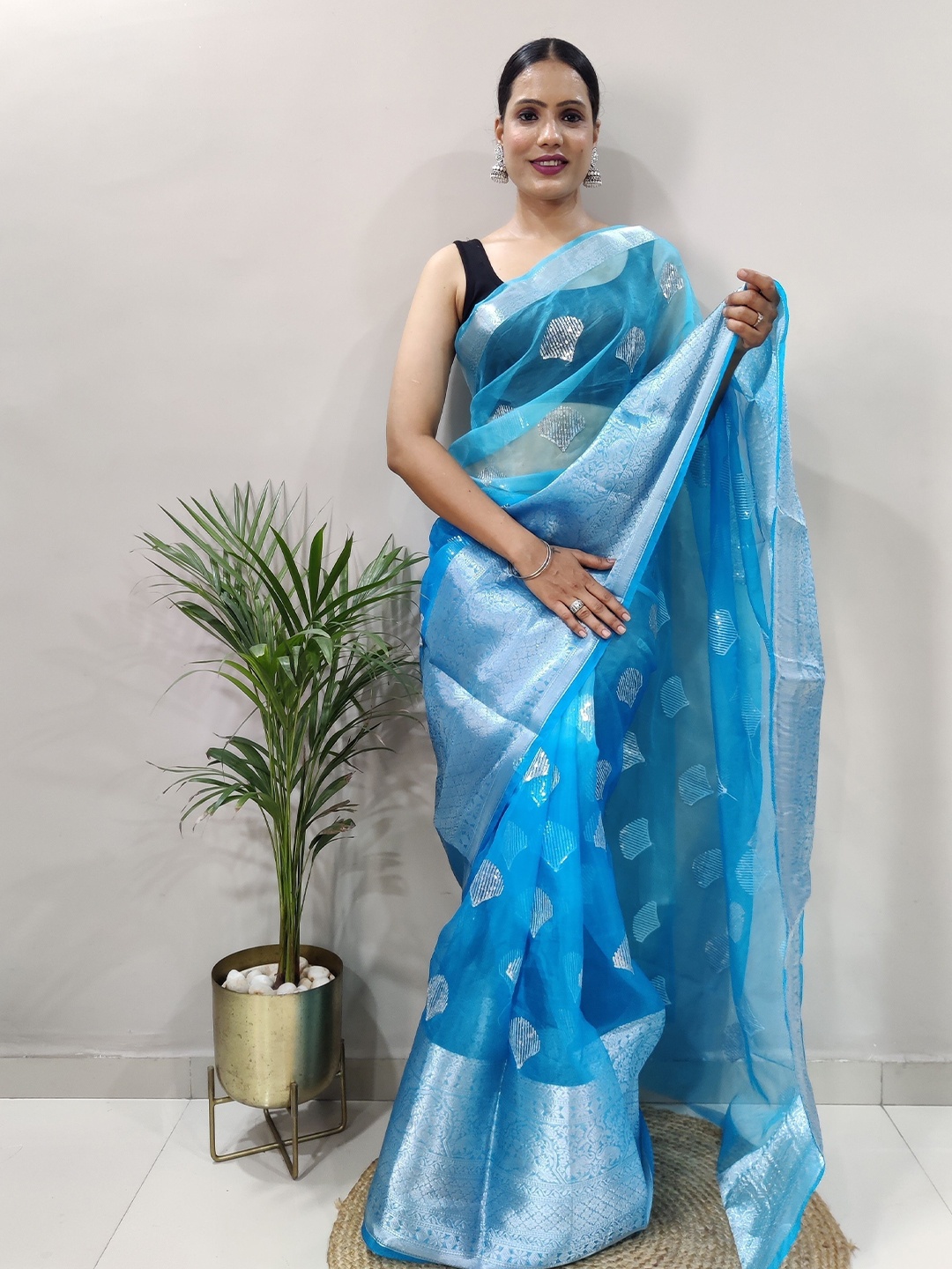 

bansari textiles Woven Design Zari Kota Saree, Blue