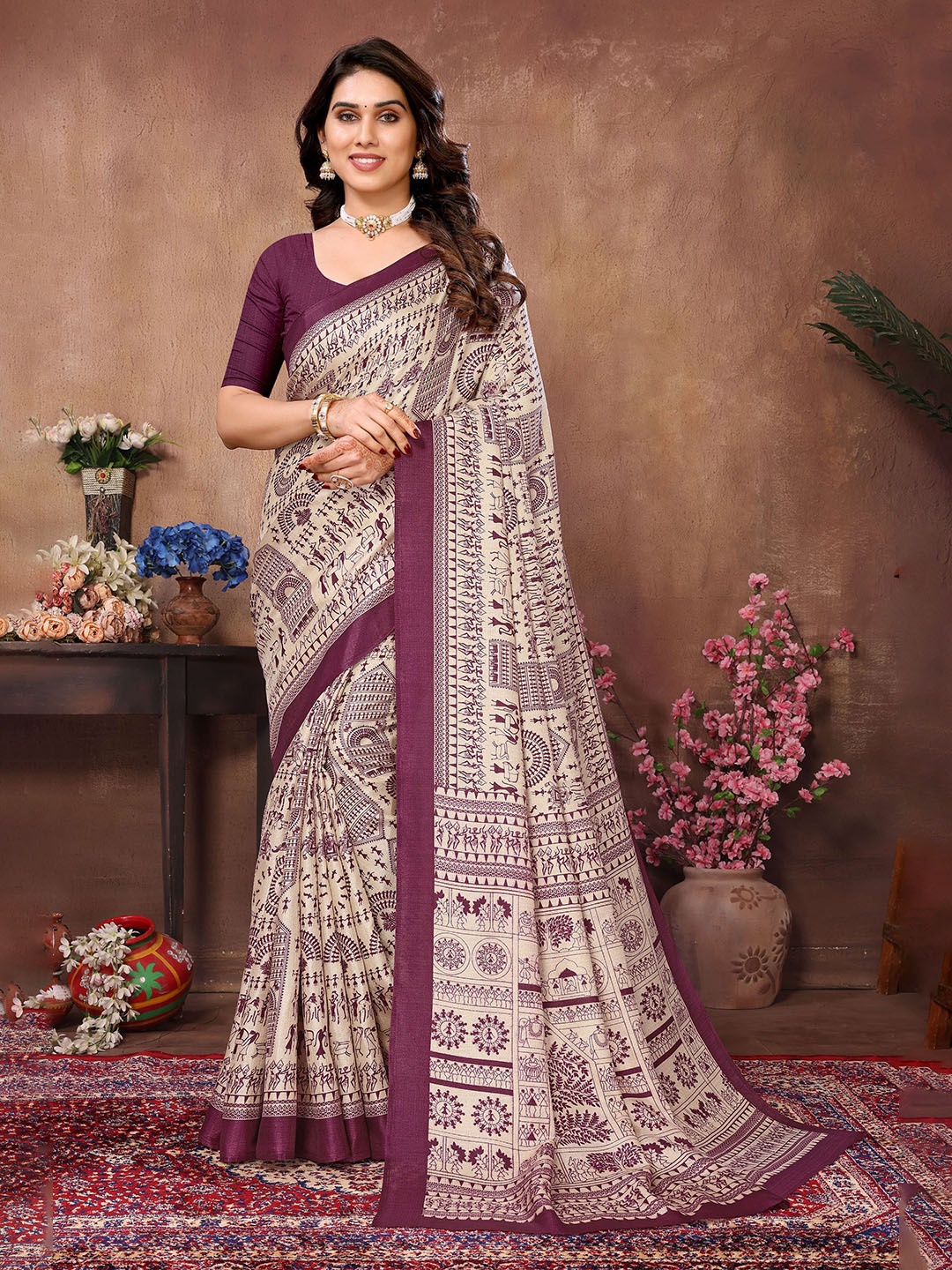 

Munir Kalamkari Silk Blend Saree, Purple