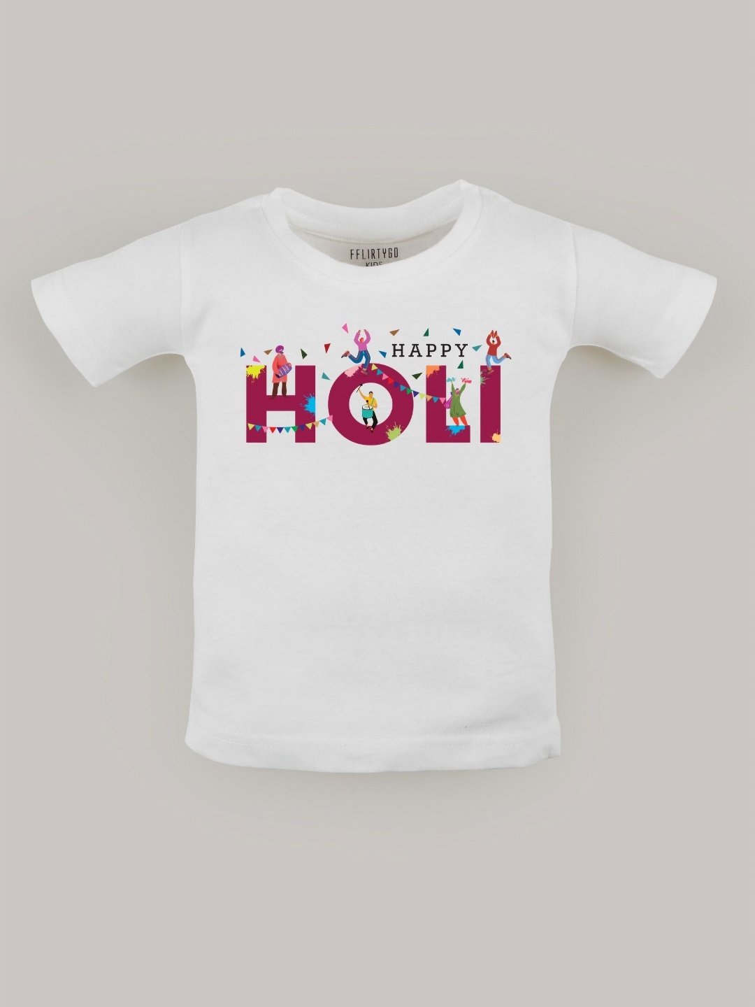 

FFLIRTYGO Unisex Kids Graphic Printed Round Neck Cotton T-shirt, White