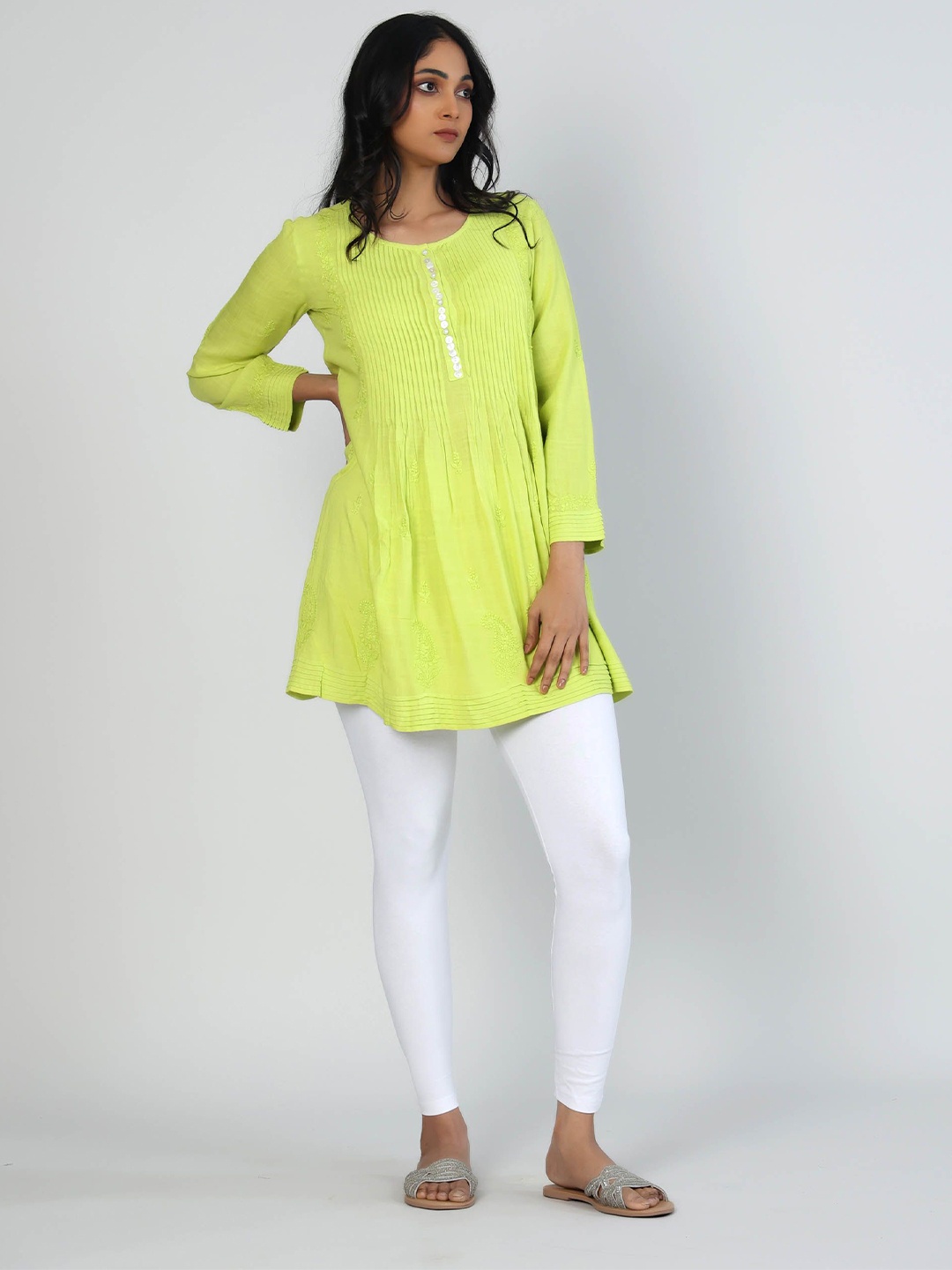 

Hassu's Women Embellished A-Line Top, Lime green