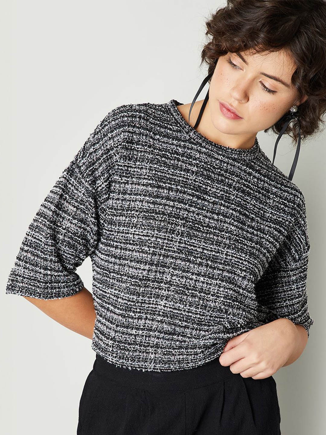 

max Women Printed Styled Back Top, Black