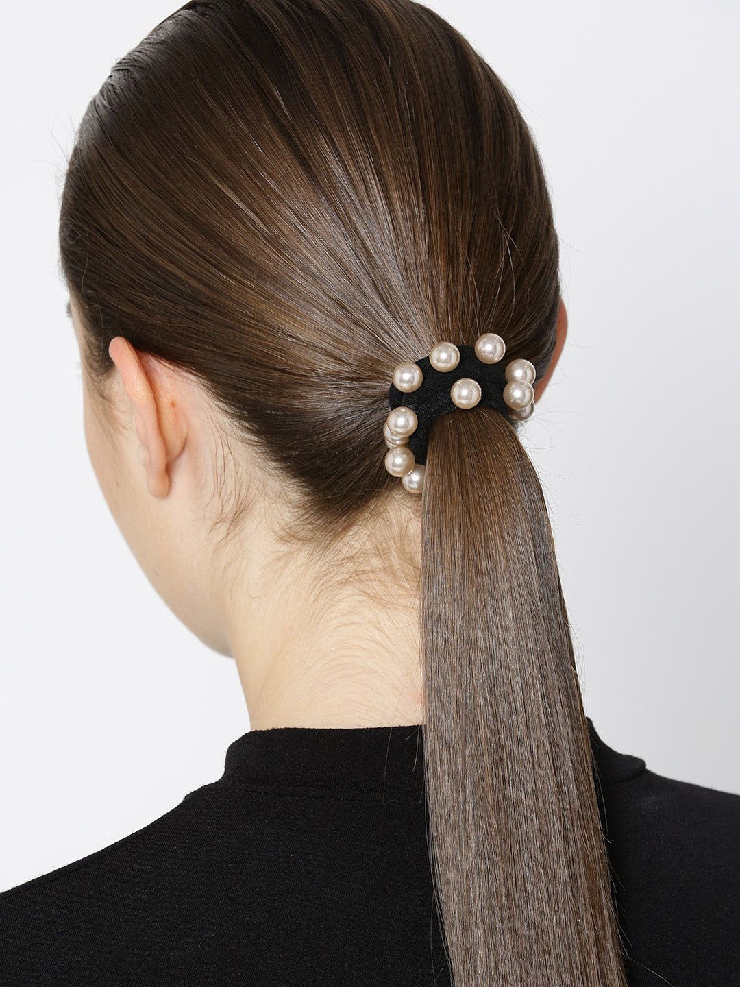 

Priyaasi Women Set Of 4 Black Rubber Band Decorated With Glossy Finish Hair Accessory